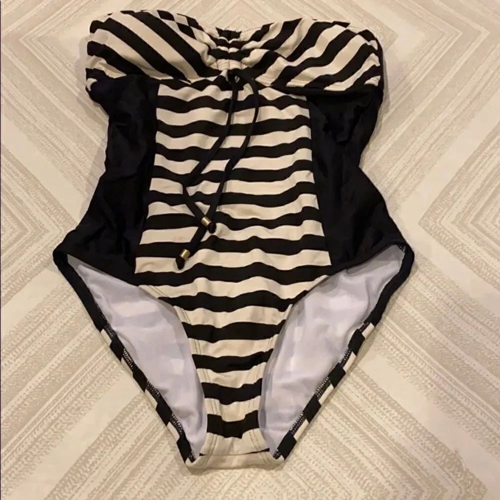 Ella Moss Ivory/Black Strpless Stripe Bathing Suit
